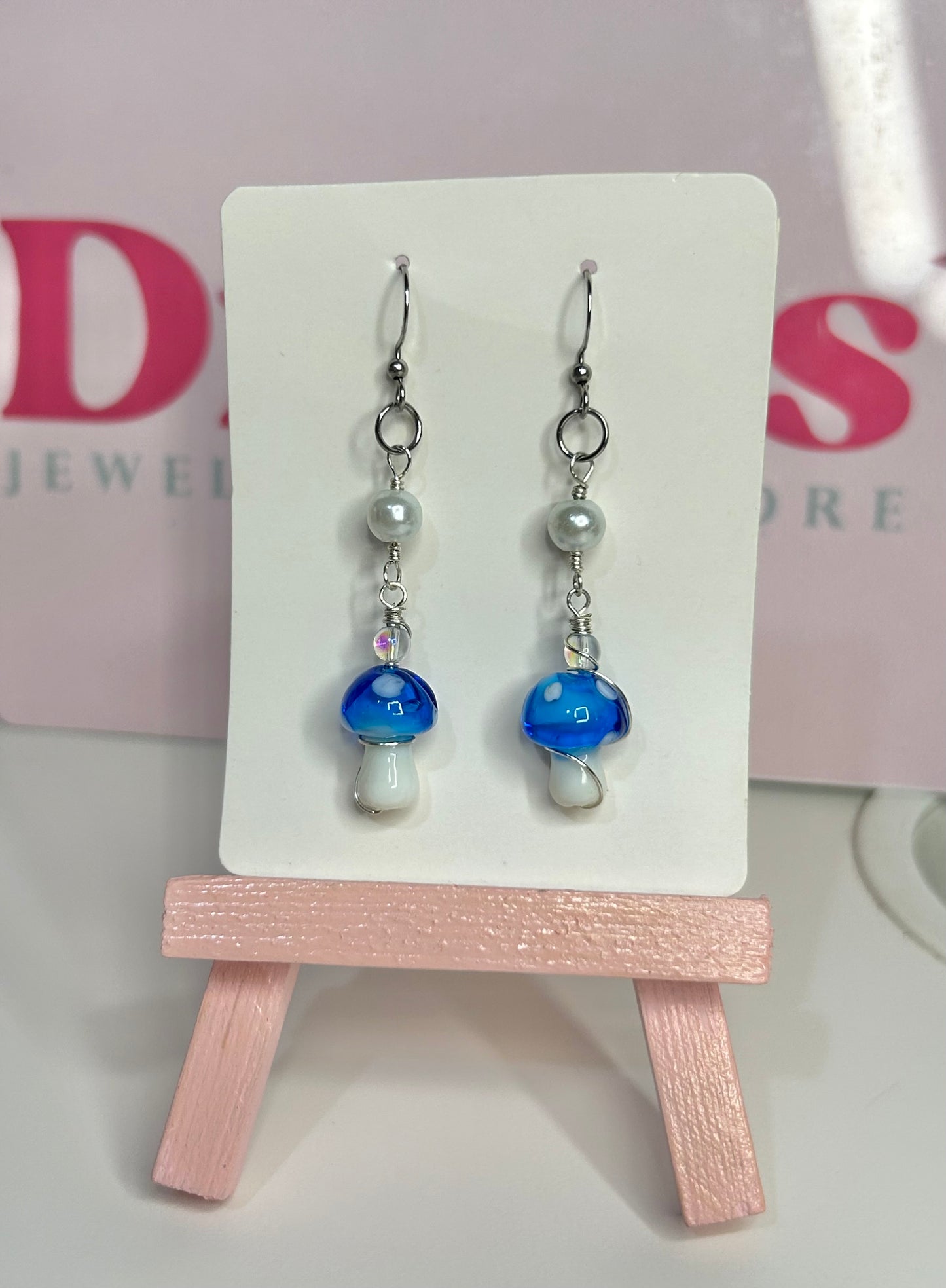 Blue Mushroom Earrings