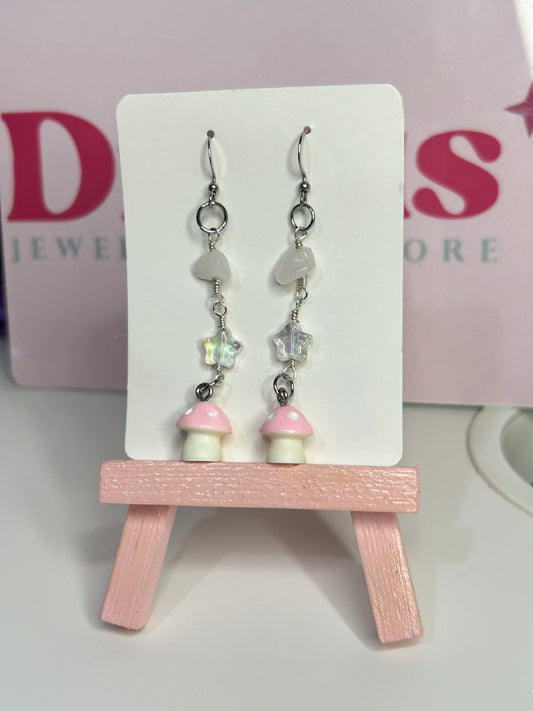 Pink Mushroom Earrings