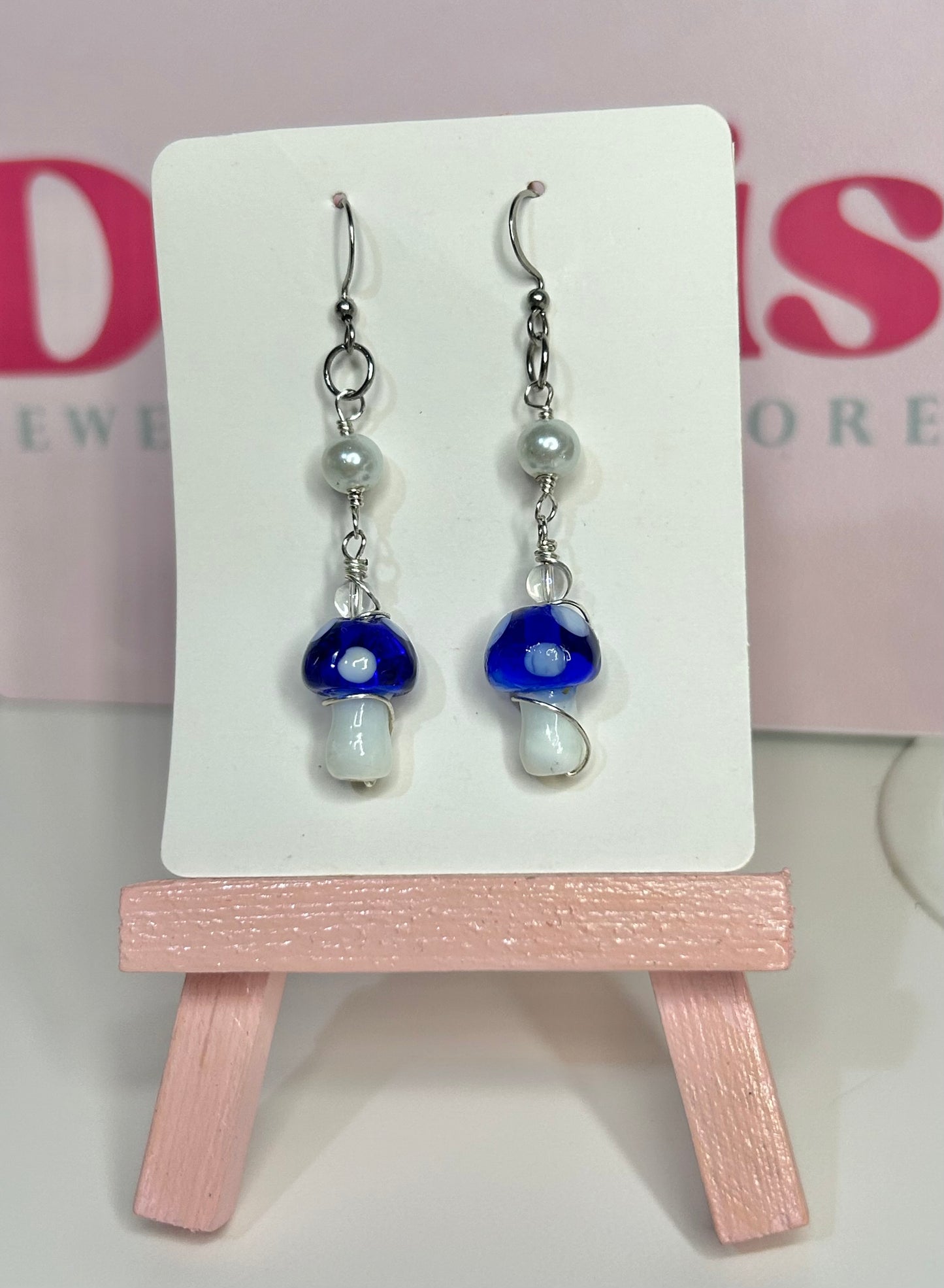 Dark Blue Mushroom Earrings