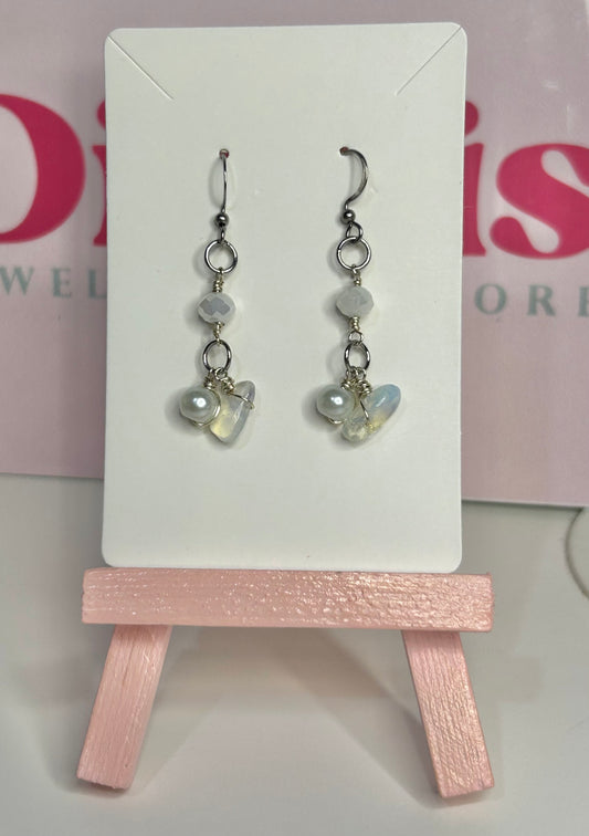 Clear quartz and white earrings